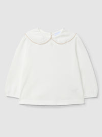 Collared Longsleeve Waffle Weave With Picot Trim Collar