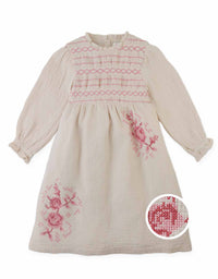 Emmaline Smocked Dress With Cross Stitch Embroidery