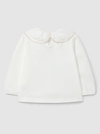 Collared Longsleeve Waffle Weave With Picot Trim Collar