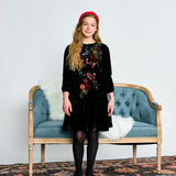 Black Velvet With Vibrant Embroidery Dress ￼