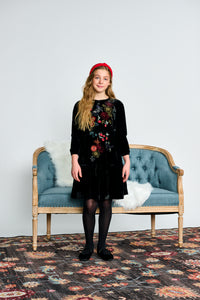 Black Velvet With Vibrant Embroidery Dress ￼