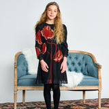 Red Flower Mesh Pleated Dress