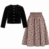 Velvet Cardigan & Floral Skirt Set
