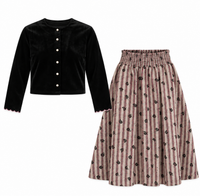 Velvet Cardigan & Floral Skirt Set