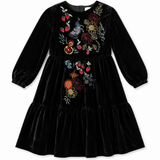 Black Velvet With Vibrant Embroidery Dress ￼