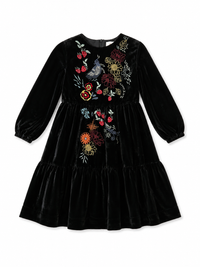 Black Velvet With Vibrant Embroidery Dress ￼