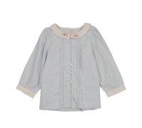 Embroidered Linen Jumper With Pintuck Collar Blouse