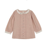 Embroidered Linen Jumper With Pintuck Collar Blouse