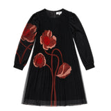 Red Flower Mesh Pleated Dress