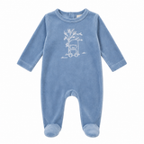 Bear Embroidered Velour Footie