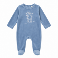 Bear Embroidered Velour Footie