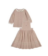 Embroidered Linen Jumper With Pintuck Collar Blouse
