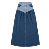 Two-Tone Denim Midi Skirt
