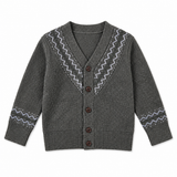 Boys Textured Knit Cardigan With fair Isle Trim
