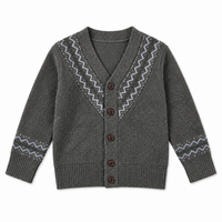 Boys Textured Knit Cardigan With fair Isle Trim