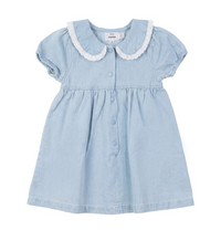 Girls Denim Cotton Eyelet Dress