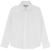 Girls Blouse with Pleats above Cuffs - Peter Pan Collar - no pocket - Tznius button
