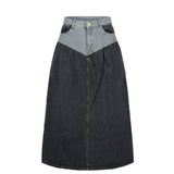 Two-Tone Denim Midi Skirt