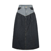 Two-Tone Denim Midi Skirt
