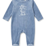 Bear Embroidered Velour Footie