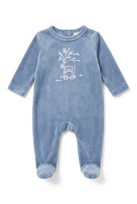 Bear Embroidered Velour Footie