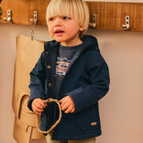 Hooded Coat With Corduroy Detail