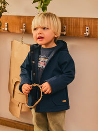 Hooded Coat With Corduroy Detail