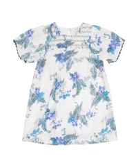 Girls Floral Print Dress With Smocked Yoke