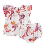 Floral Print Baby Girl Set With Smocked Front Yoke