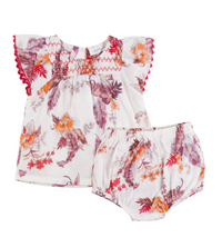 Floral Print Baby Girl Set With Smocked Front Yoke