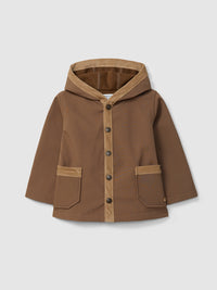 Hooded Coat With Corduroy Detail