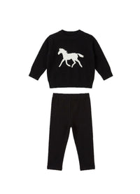 Horse Jacquard Knit & Fleece 2-Piece Set