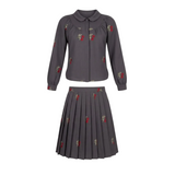 Cherry Cross Stitch Embroidery Blouse And Skirt Set