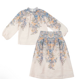 Girls Boarder Floral Blouse And Skirt Set