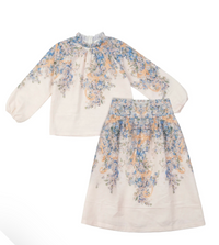 Girls Boarder Floral Blouse And Skirt Set
