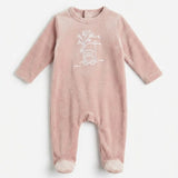 Bear Embroidered Velour Footie