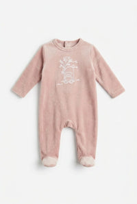 Bear Embroidered Velour Footie
