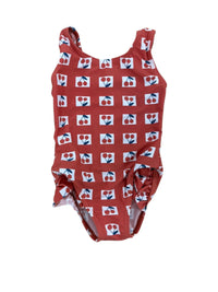 Girls Checked Print Swim Suit With Ruffle