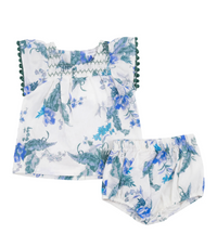 Floral Print Baby Girl Set With Smocked Front Yoke