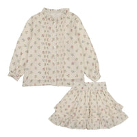 Green Floral Shirt and Skirt Set