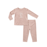 Bear Embroidered Velour Pajama Set