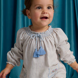 Baby Ruth Striped Blouse With Smocked Neckline