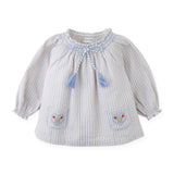 Baby Ruth Striped Blouse With Smocked Neckline