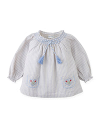 Baby Ruth Striped Blouse With Smocked Neckline