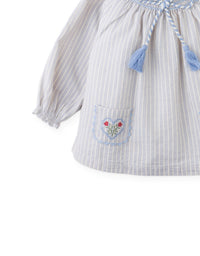 Baby Ruth Striped Blouse With Smocked Neckline