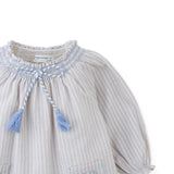 Baby Ruth Striped Blouse With Smocked Neckline