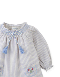 Baby Ruth Striped Blouse With Smocked Neckline