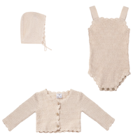 Baby Cardigan,Onesie And Hat In Texture Knit