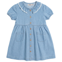 Girls Denim Dress With Fringe At Collar