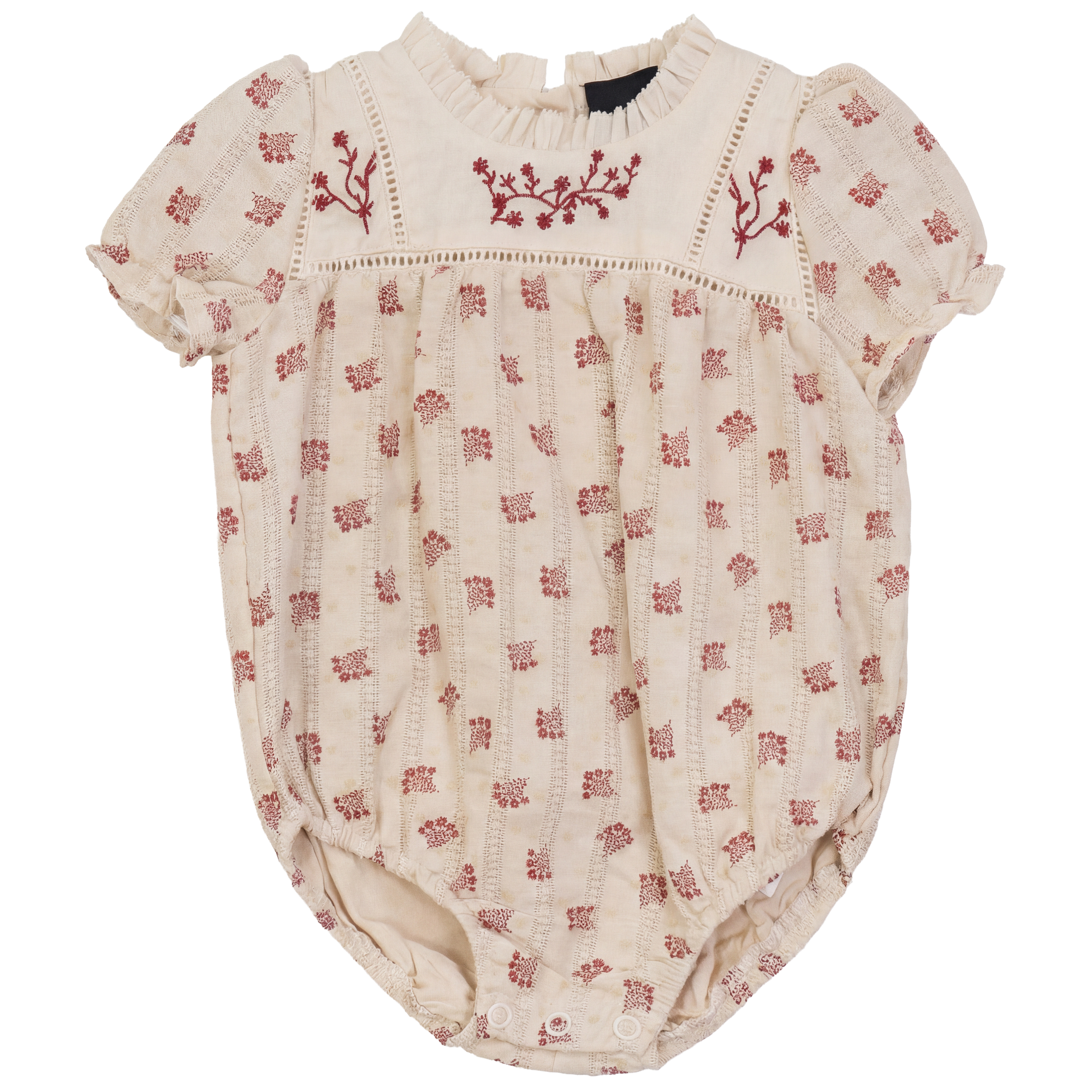 Baby Floral Print Bubble With Embroidery